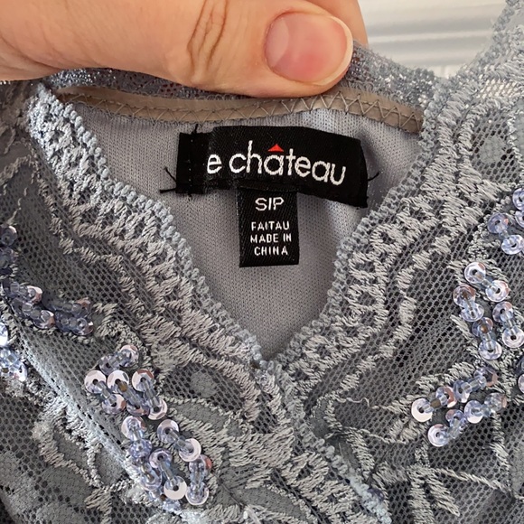 Le Chateau Lace & Sequin Dress Grey Silver - Picture 5 of 6